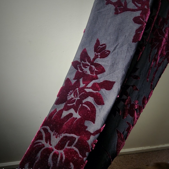 Vtg Sz 8 Formal Dress Floral Maxi Burnout Blk Burgandy Velour Whimsigoth Boho - Picture 12 of 16